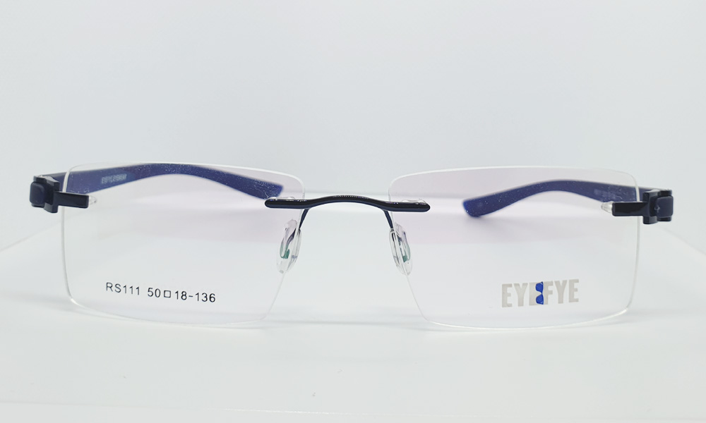 Matt Navy Blue Rimless Rectangle EYEFYE Eyeglasses - Image 2