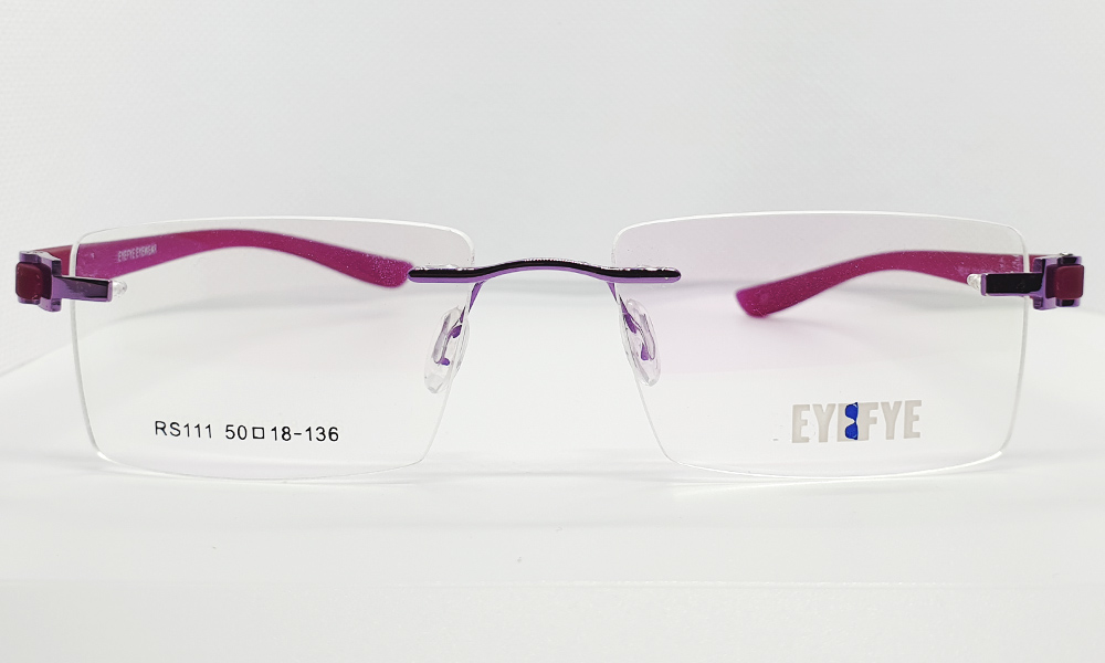 Matt Dark Pink Rimless Rectangle EYEFYE Eyeglasses - Image 2