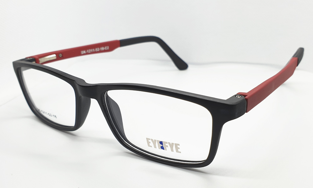 Matte Black/Red Full Rim Rectangle (Size-52) EYEFYE Eyeglasses