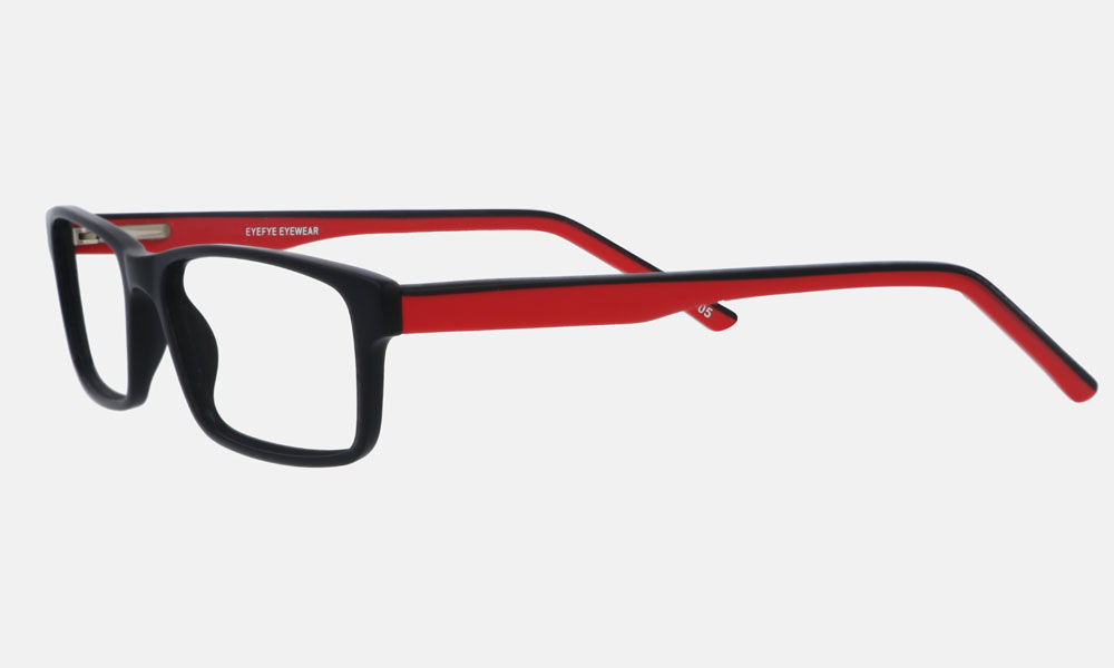 Matte Black Red Full Rim Rectangle Medium Eyefye Eyeglasses - Image 5