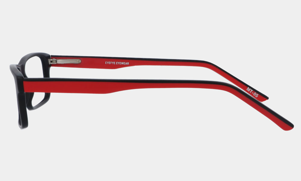 Matte Black Red Full Rim Rectangle Medium Eyefye Eyeglasses - Image 3
